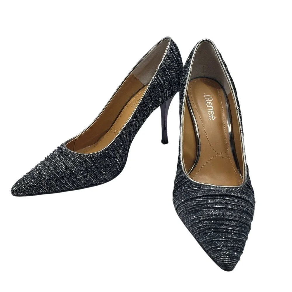 J Renee Pewter Glitter Pointed Stiletto Heel Dress Pumps Womens Shoes Size 8.5‎